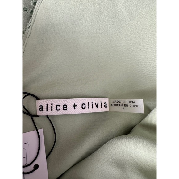 Alice+Olivia Sage Green Ruffle Maxi Dress V Neck Tie Waist Size 2 - Picture 10 of 14